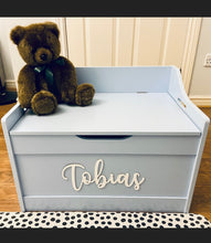 Load image into Gallery viewer, Personalised Blue Toy Box with White Letters