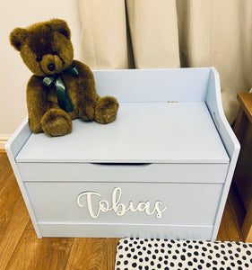 Personalised Blue Toy Box with White Letters